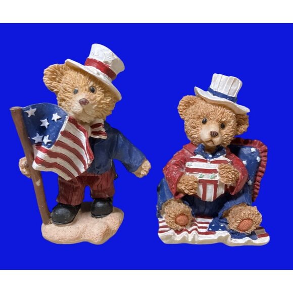 Patriotic 4th of July Uncle Sam Bear Resin Figurines American Flag - Picture 1 of 12